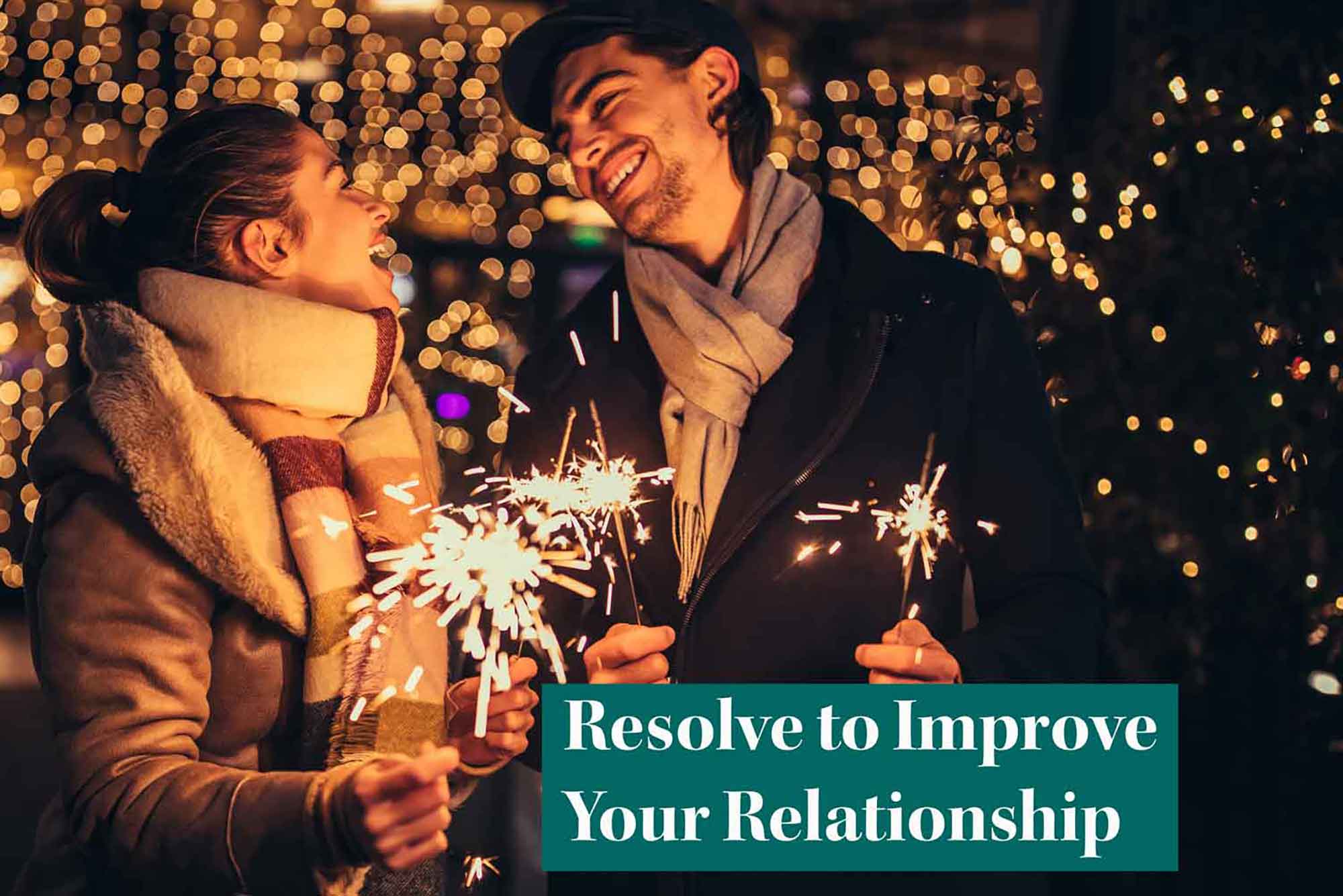 Happy Couple on New Years Eve Resolve to improve your relationship